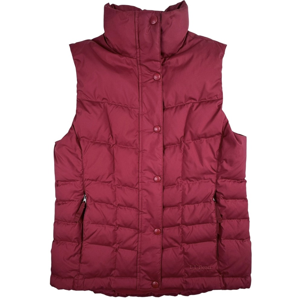L.L. Bean Womens Goose Down Puffer Vest XS Red Maroon Full-Zip Outdoor Hiking